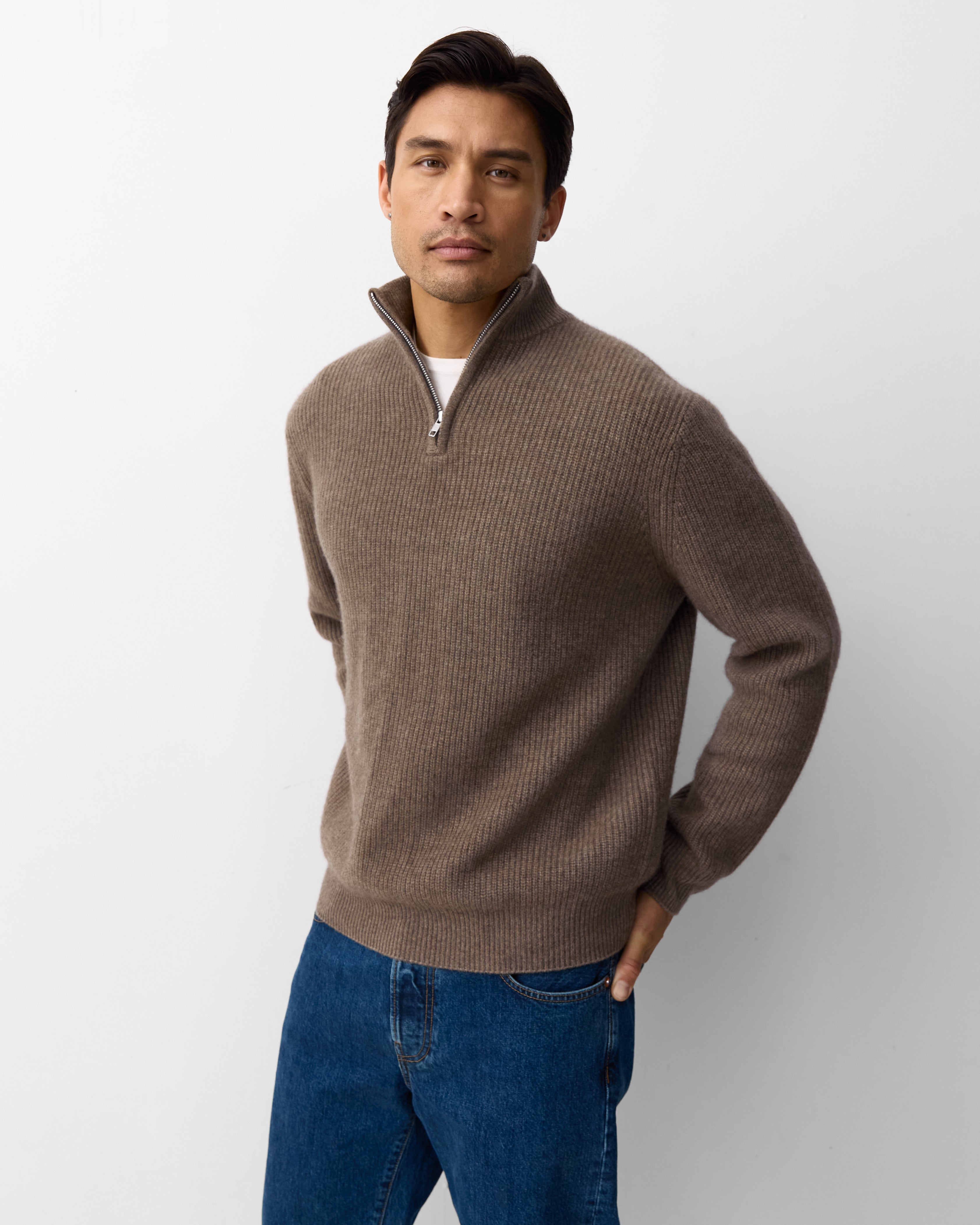 THE FISHERMAN ZIP SWEATER - BRACKEN – THE CURATED