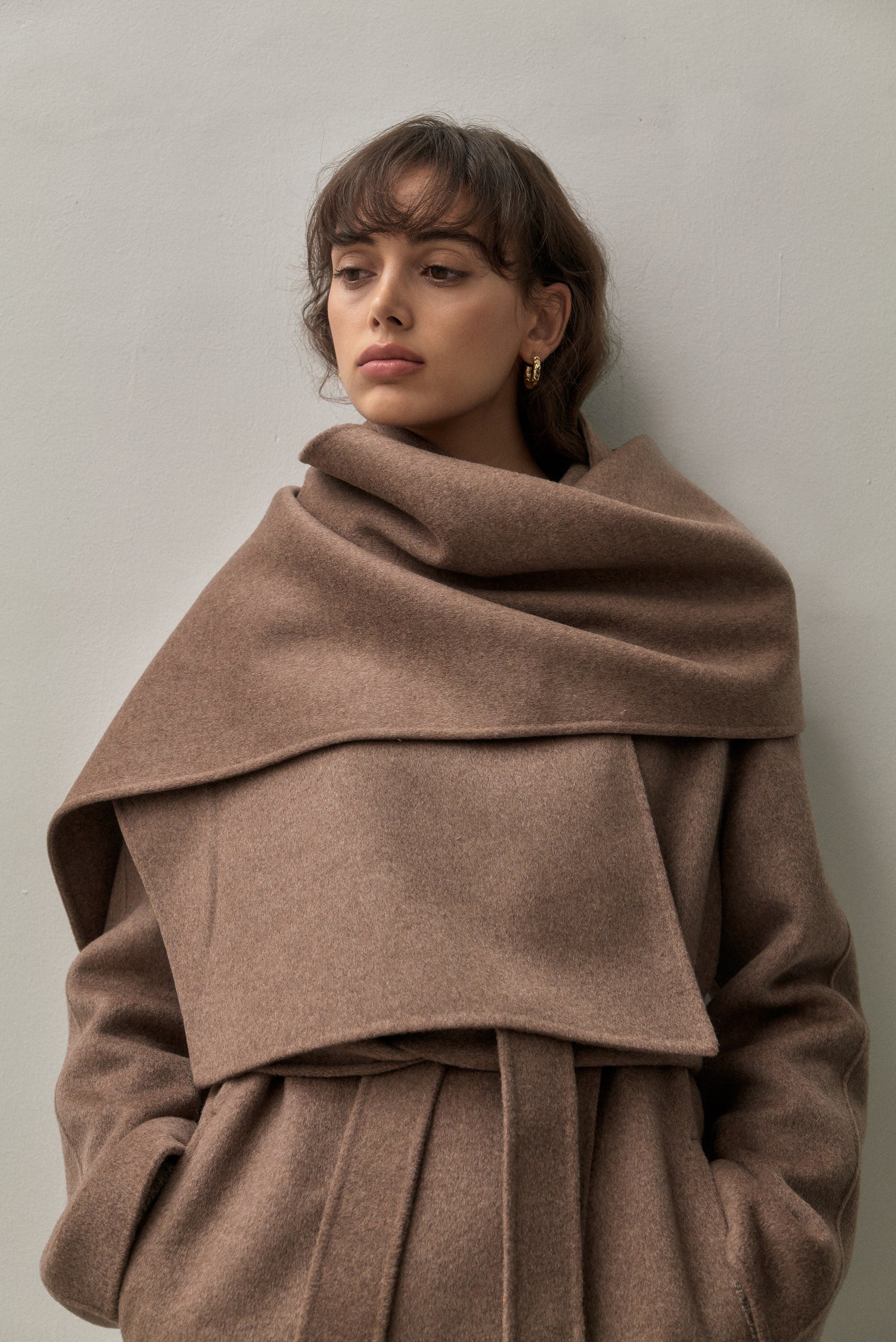 Grey Double-Face Wool-Cashmere Wrap Coat