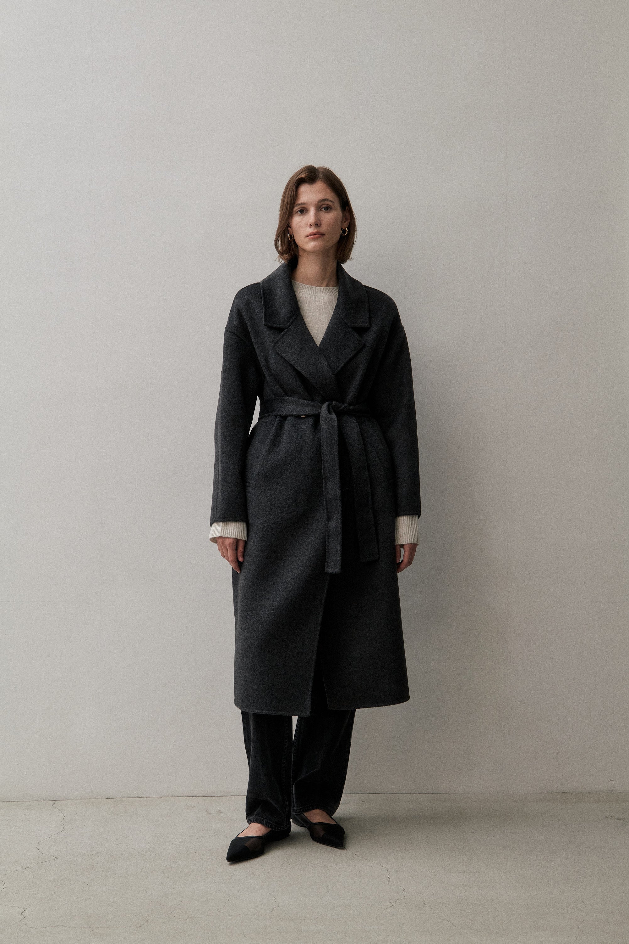 Belted Wool Overcoat Dark Grey