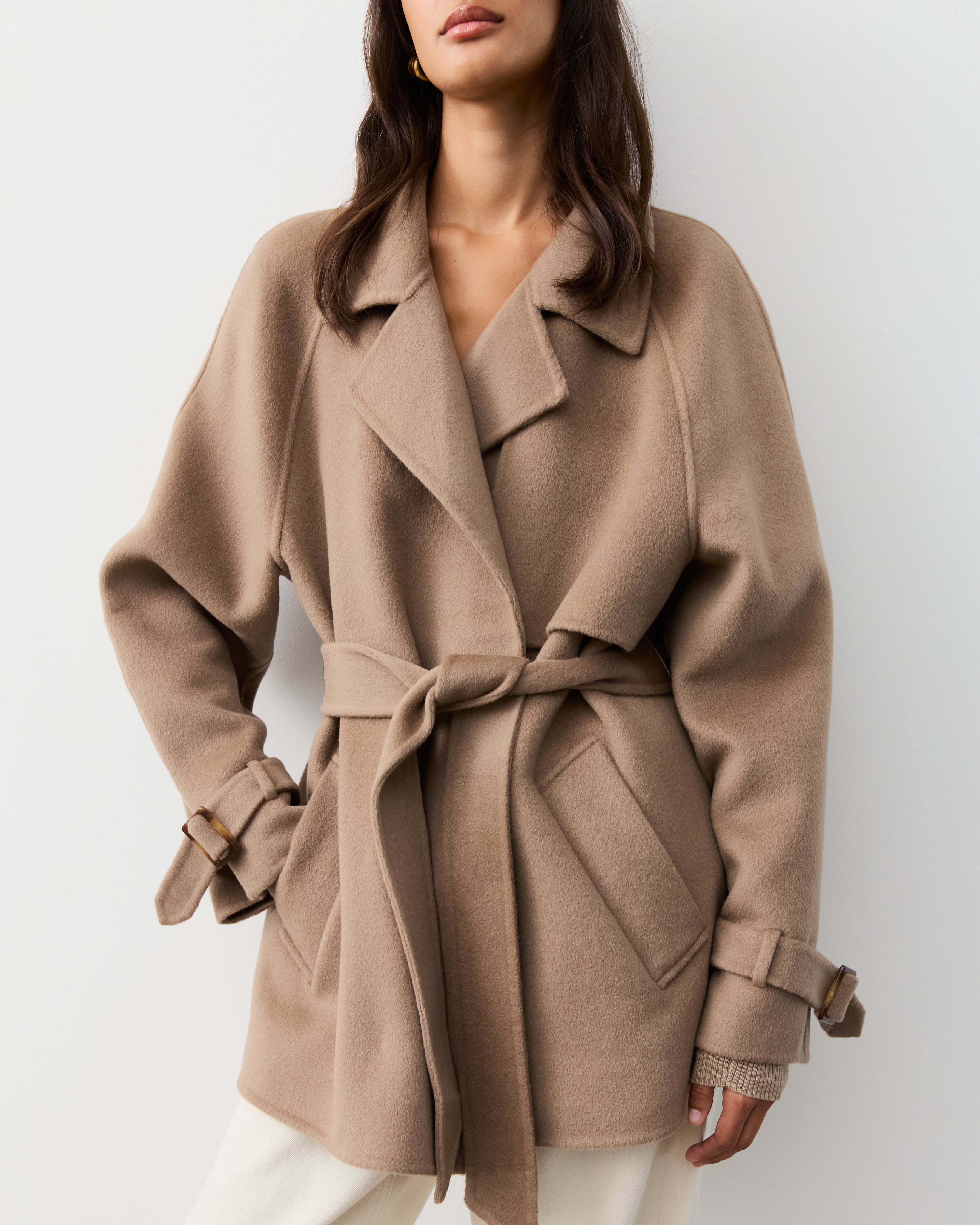 THE DOUBLE FACED TRENCH JACKET -TAUPE – THE CURATED