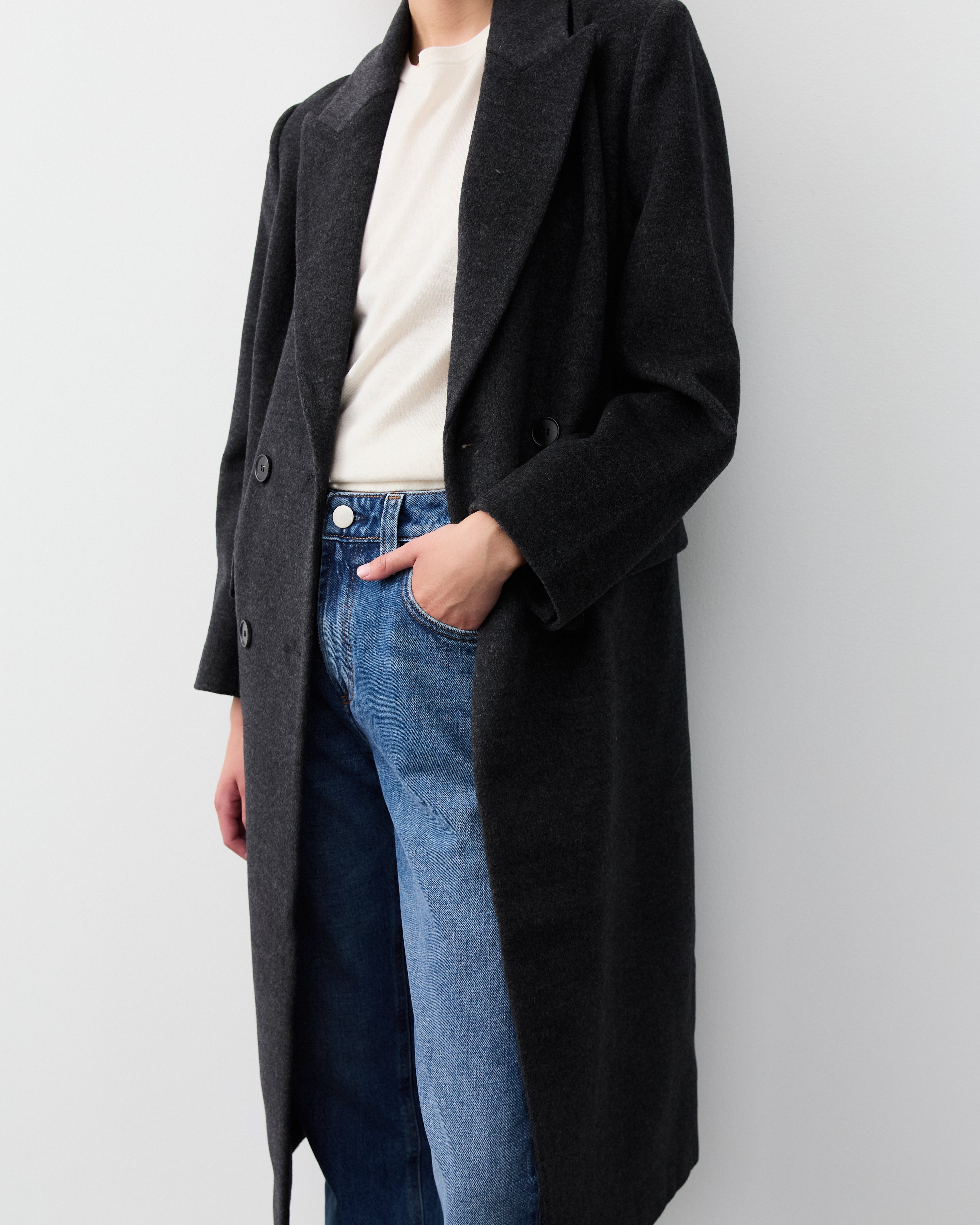 The New York Coat Charcoal | Cashmere Merino Coat | The Curated AU