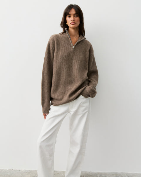 The Fisherman Zip Sweater Bracken | Cashmere | The Curated AU
