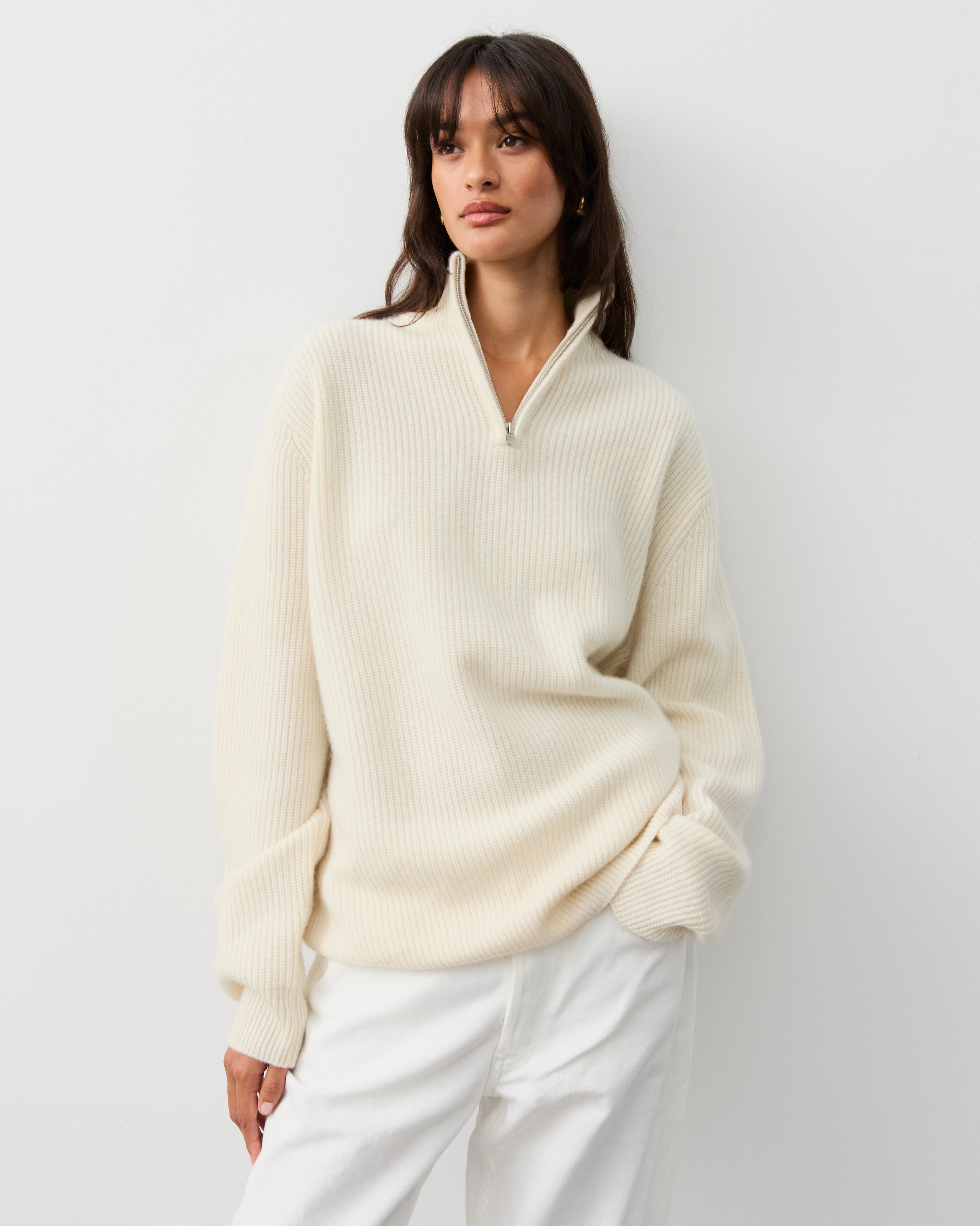 THE FISHERMAN ZIP SWEATER - ECO WHITE – THE CURATED