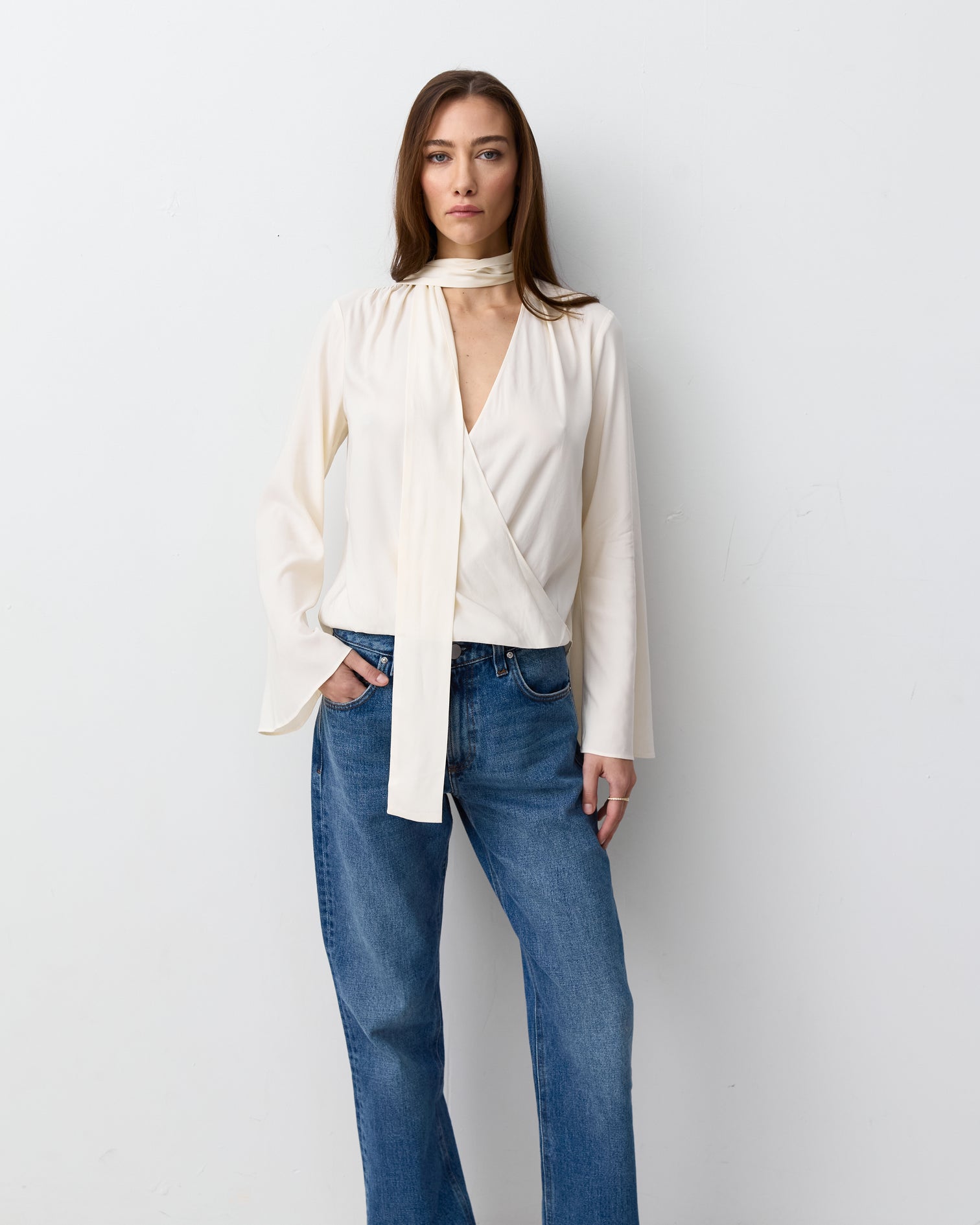 Scarf Detail Special Yarn Knit Blouse