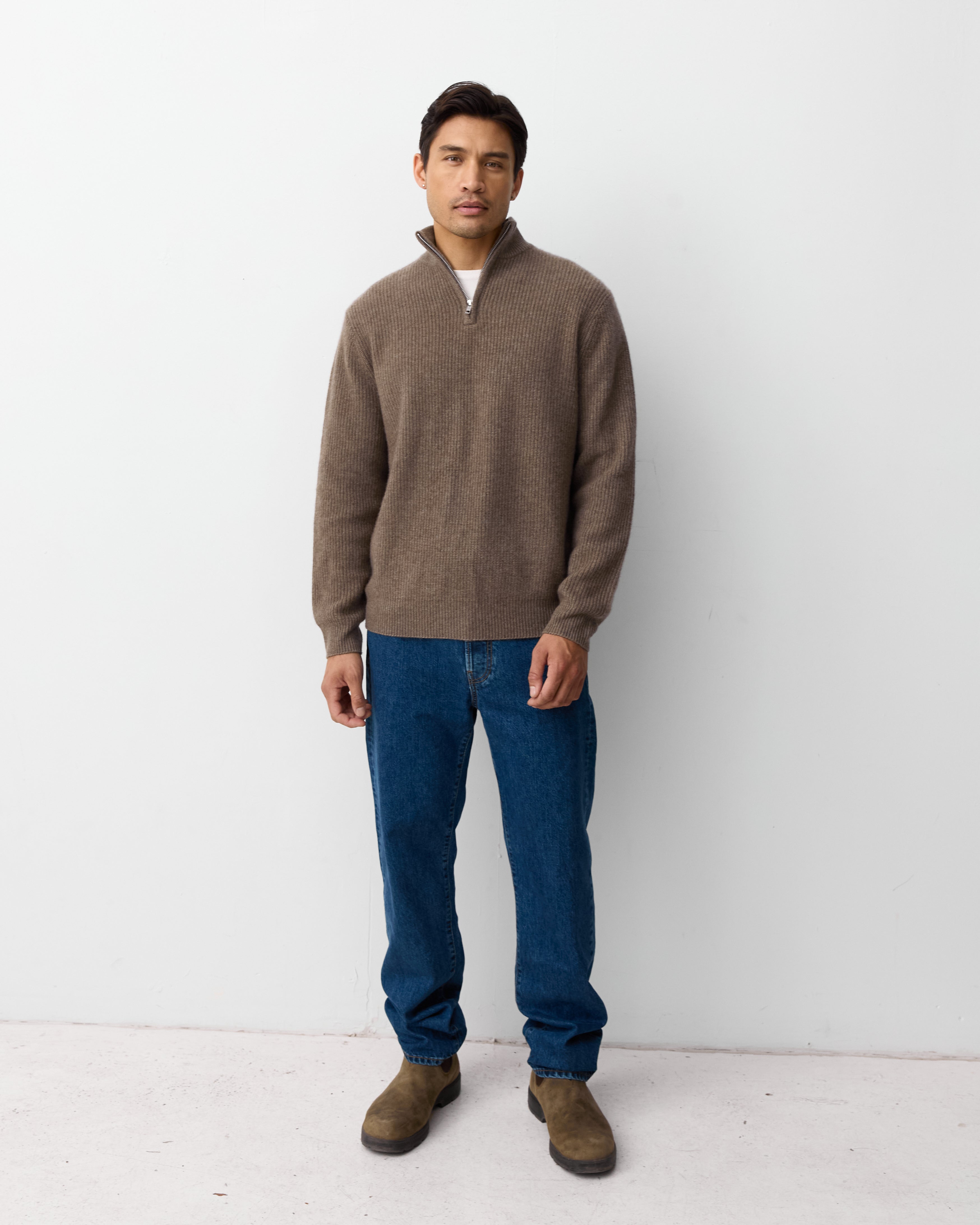 THE FISHERMAN ZIP SWEATER - BRACKEN – THE CURATED