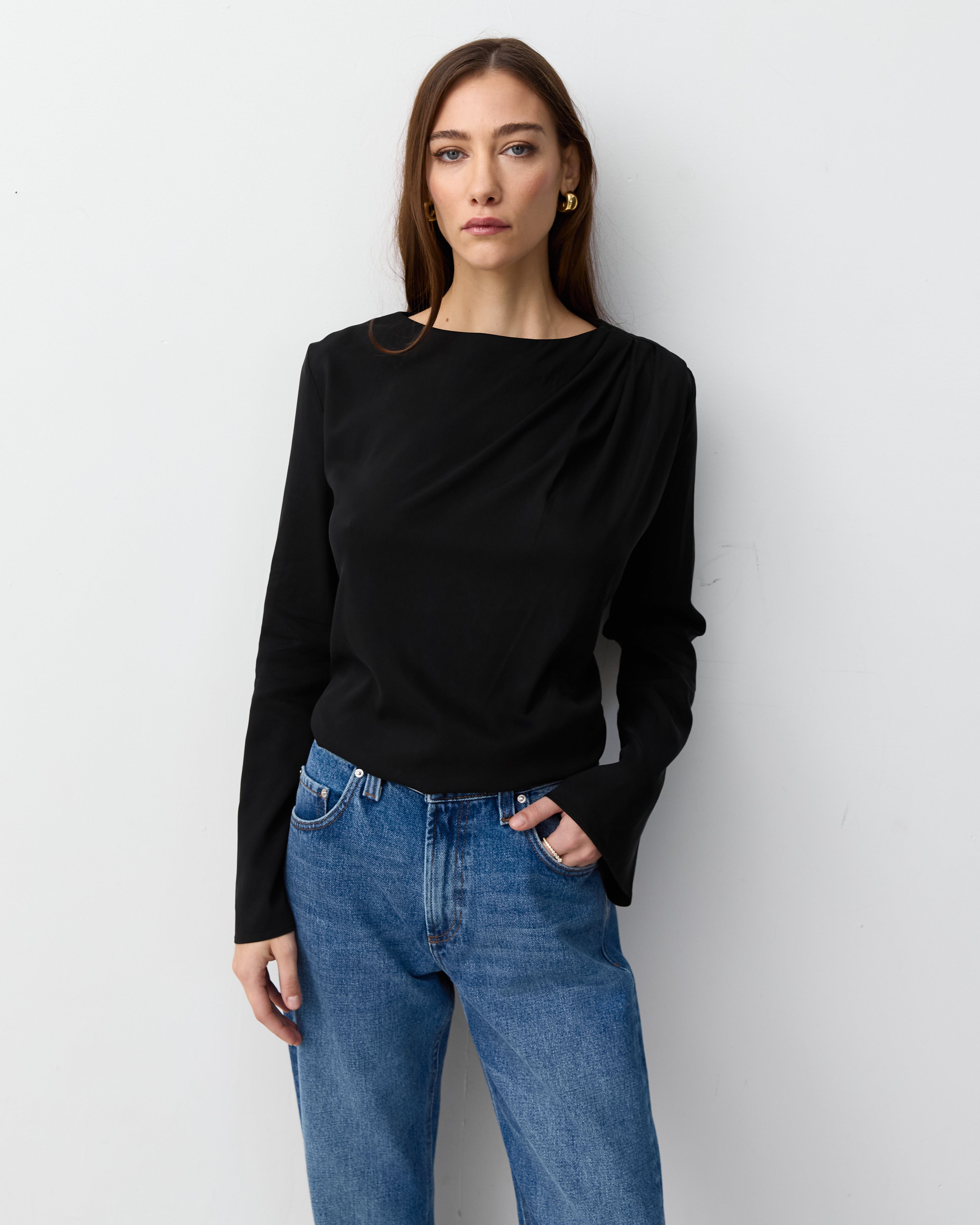 トップス acka drape volume tops black drape volume tops – Acka online store