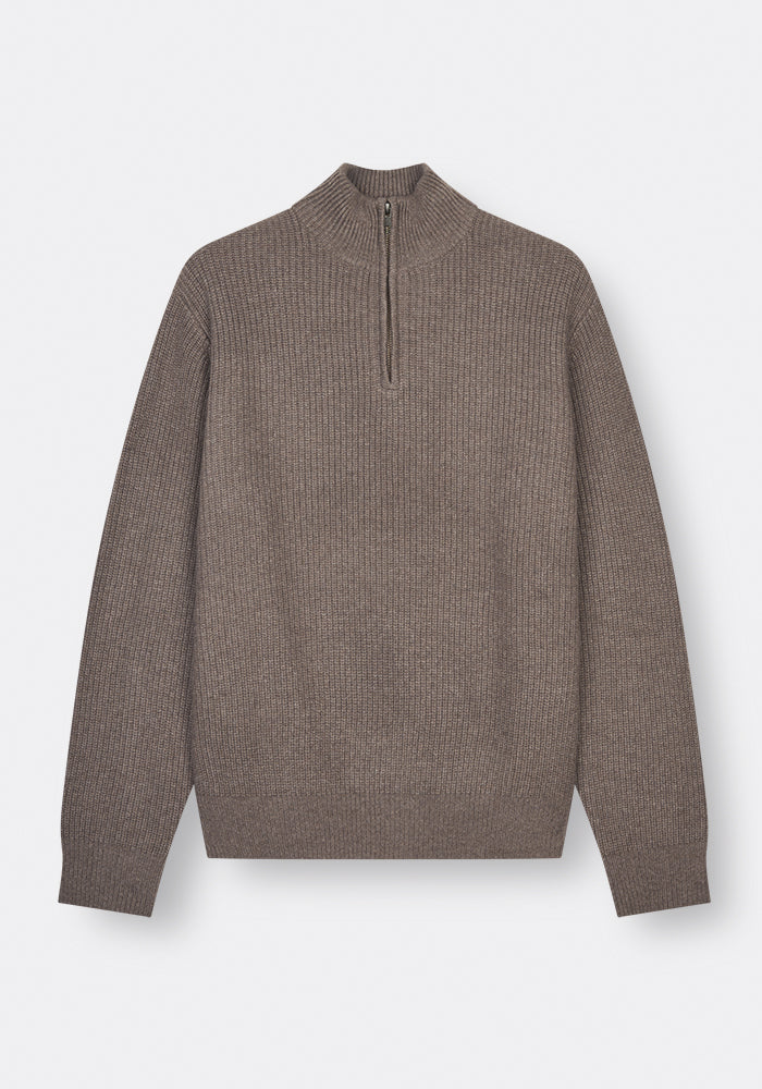 The Fisherman Zip Sweater Bracken | Cashmere | The Curated AU