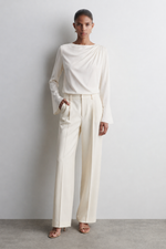 THE LONG SLEEVE DRAPED TOP- IVORY – THE CURATED