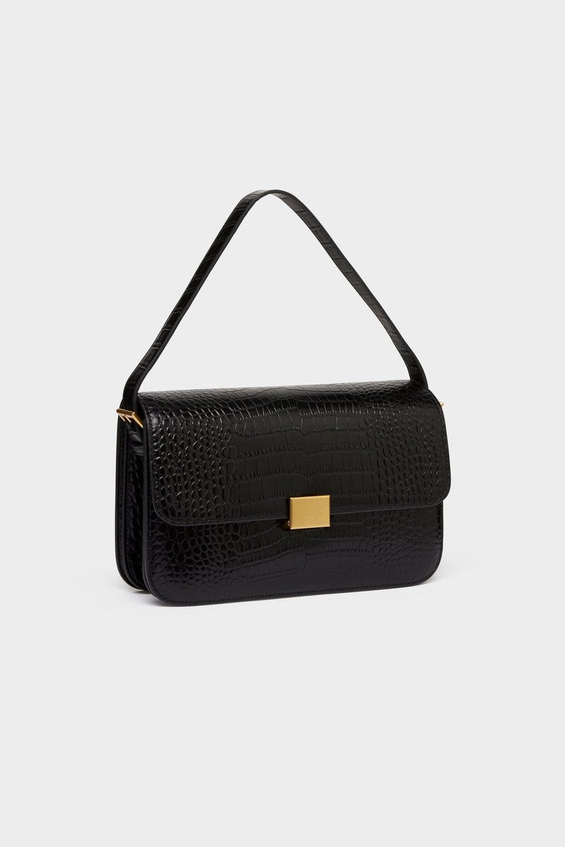 THE CLASSIC SHOULDER BAG - BLACK MOCK PRINT – THE CURATED